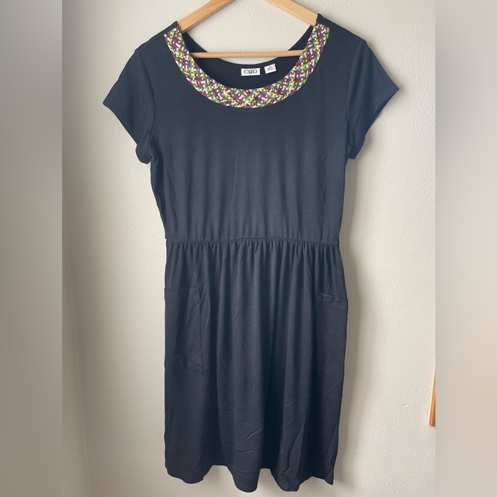 Cato‎ Womens Black Short Sleeve Dress Embroidery